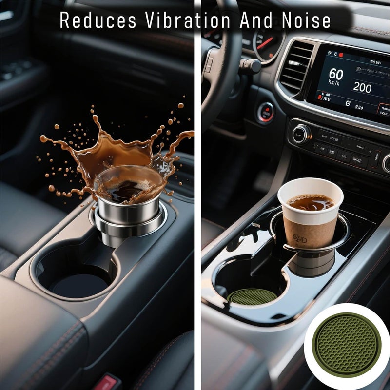 KULOLO Car Cup Holder Coaster 4 Pack - Non Slip & Shockproof,Flexible PVC Rubber Insert for Car/Truck/SUV/VAN (2.75"x0.2") Universal Fit Auto Cup Holders Accessories for Women and Man (Blackish Green) - Image 5